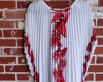 Vintage 60s70s Tiki Top Hawaiian Top Accordian Pleat