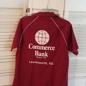 Vintage 60s/70s Red Bowling Shirt Leavenworth KS King Louie / USA Made / Commerce Bank / image 1