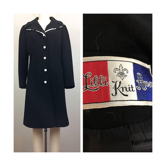 Vintage 60s LILLI ANN Black Knit Coat w/ White Flo