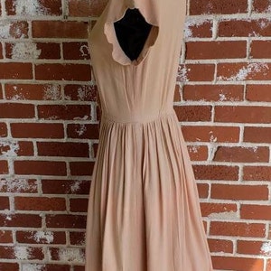 Vintage 40s Blush Pink Scallop Trim Crepe Dress RARE S/M image 6