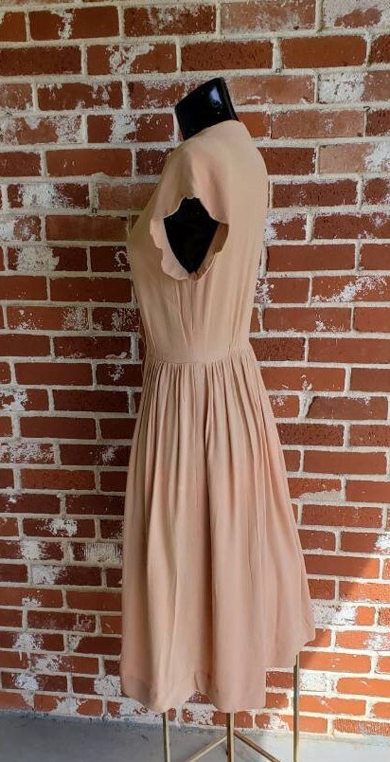 Vintage 40s Blush Pink Scallop Trim Crepe Dress R… - image 6