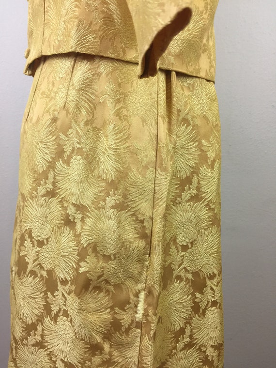 Vintage 50s 60s Gold Floral Brocade Top and Skirt… - image 7