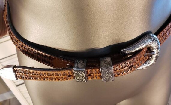 Vintage 90s Leather and SilverScallop Waist Belt … - image 2