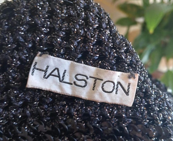 Rare 1970s HALSTON Glossy Black Sequin Skull Cap Cloche / S  display picture 3