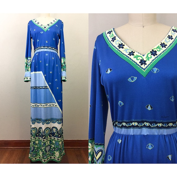 Vintage 70s PAGANNE Op Art Psychedelic Maxi Dress