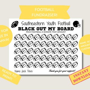 Black out my Board Football Fundraiser Printable, Youth Team Form, Editable in Canva, Donation Calendar, Sponsor my Season, Pay the Day