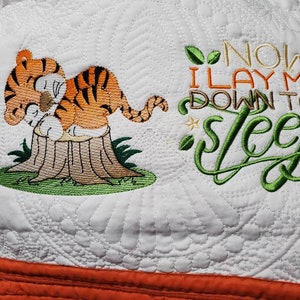 Baby boy heirloom quilt| baby boy quilt|tiger theme quilt|now i lay me| baby shower gift| baby boy gift| newborn quilt| personalized gift