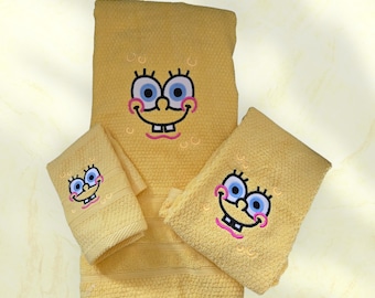 Sponge Bob Bath decor. Towel, hand towel and wash cloth.