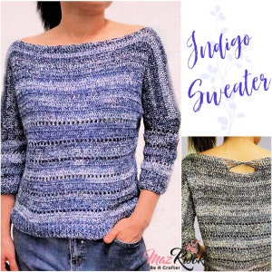 Indigo sweater pdf crochet pattern size S 4XL image 1