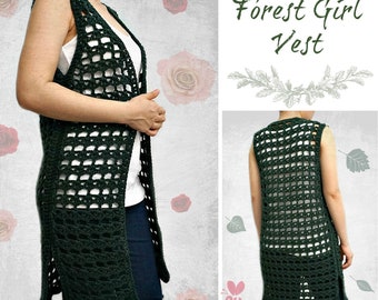 Forest girl vest pdf crochet pattern ( size M - 4XL )