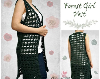 Forest girl vest pdf crochet pattern ( size M - 4XL )