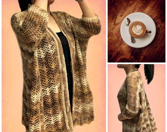 Modèle de crochet pdf cardigan Latte (taille M - 4XL)