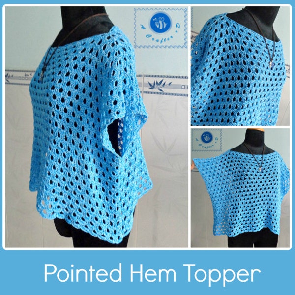 Pointed hem topper pdf crochet pattern ( size 2XS - 2XL )