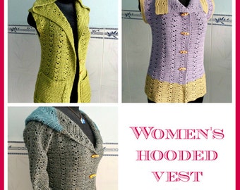 Women's Hooded Vest & Sweater pdf crochet pattern ( size 2XS - 2XL )