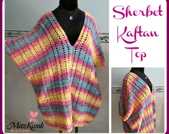 Sherbet Kaftan top pdf crochet pattern ( size M - 3XL )