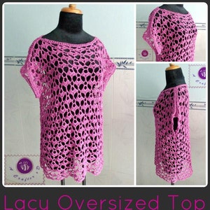 Lacy oversized top pdf crochet pattern size 2XS 2XL image 1