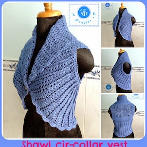 Shawl cir-collar vest pdf crochet pattern size 2XS 2XL image 1