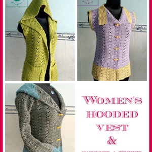 Women's Hooded Vest & Sweater pdf crochet pattern size 2XS 2XL image 1