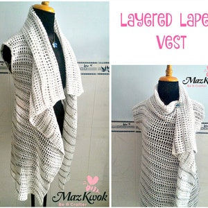 Layered lapel vest pdf crochet pattern ( size S - 3XL )