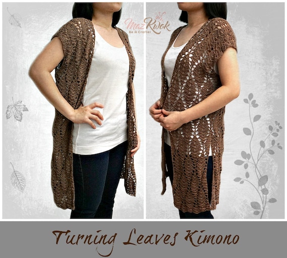 Patrón de crochet en PDF para kimono Turning Leaves (talla M 4XL
