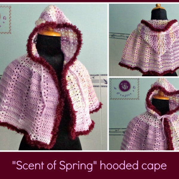 Scent of Spring hooded cape pdf crochet pattern ( size 2XS - 2XL )