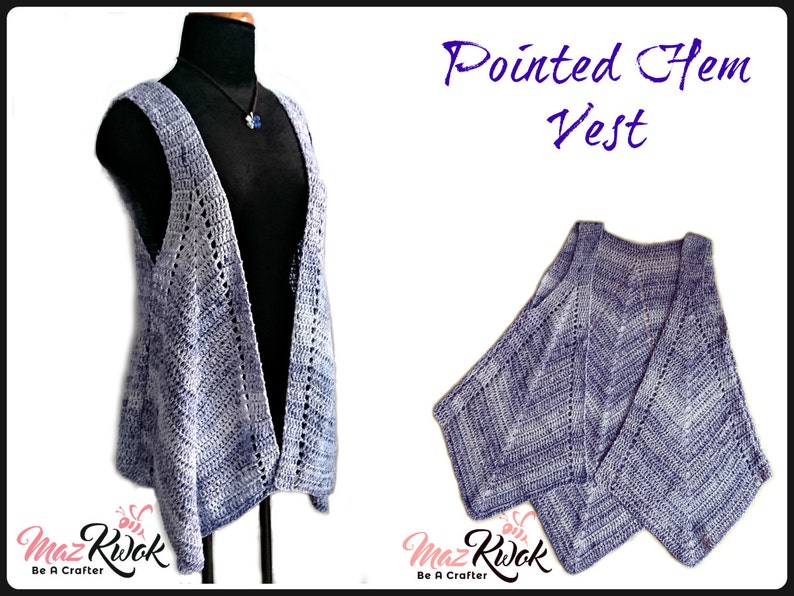 Pointed hem vest pdf crochet pattern size S 3XL image 1