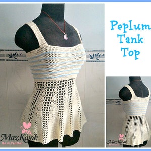 Peplum tank top pdf crochet pattern ( size 2XS - 2XL )