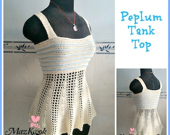 Peplum tank top pdf crochet pattern ( size 2XS - 2XL )