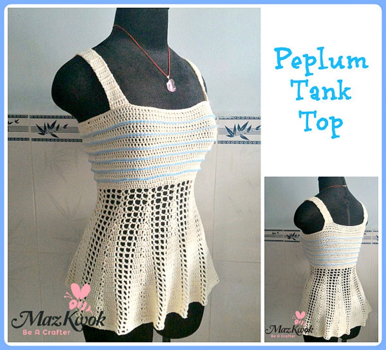 Peplum tank top pdf crochet pattern ( size 2XS - 2XL ) 