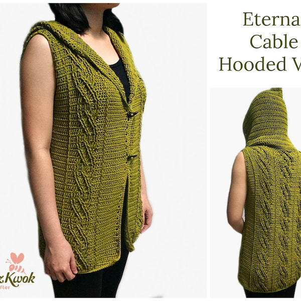 Eternal cable hooded vest pdf crochet pattern ( size L - 3XL )