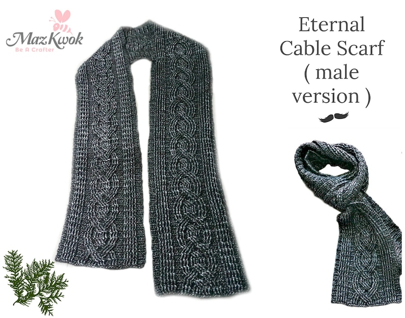 Eternal Cable Scarf pdf crochet pattern male version image 1