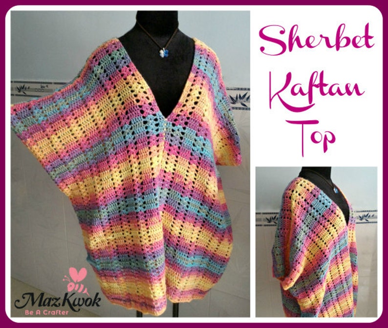 Sherbet Kaftan top pdf crochet pattern size M 3XL image 1