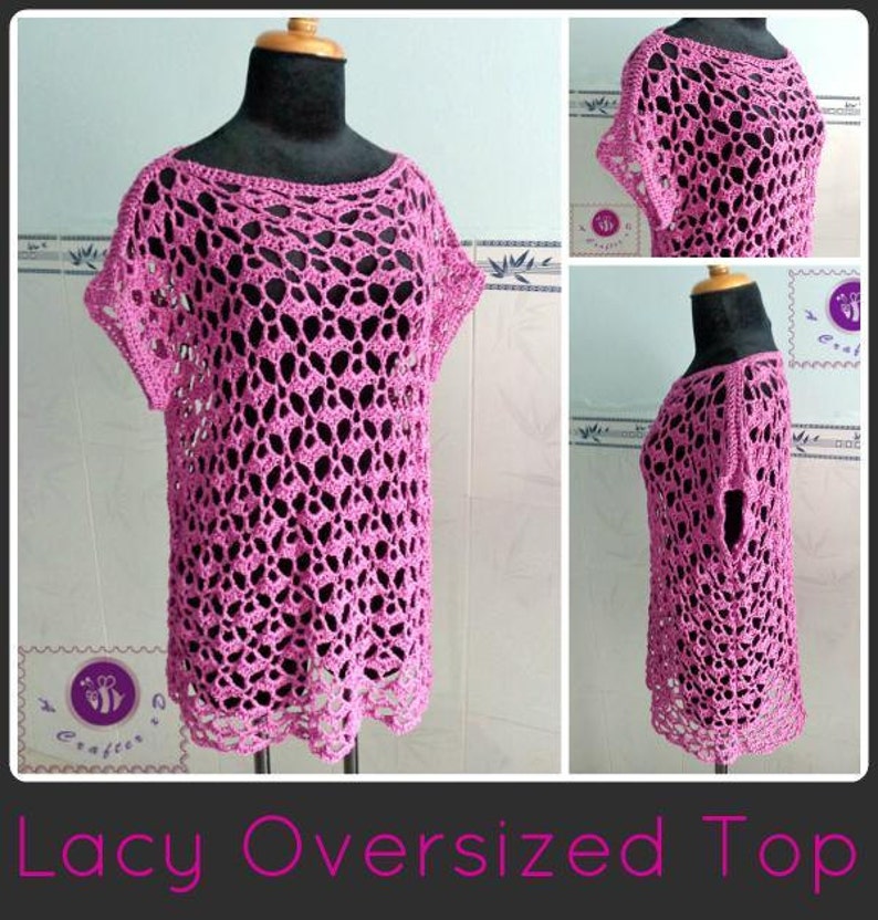 Lacy oversized top pdf crochet pattern size 2XS 2XL image 1