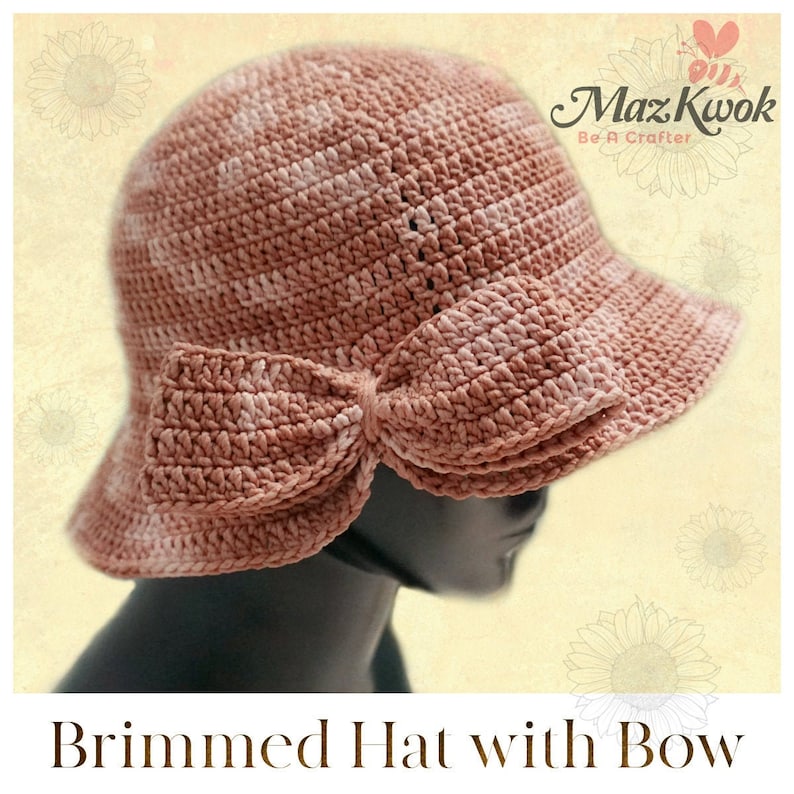 Brimmed hat with bow pdf crochet pattern  toddler teen and image 1
