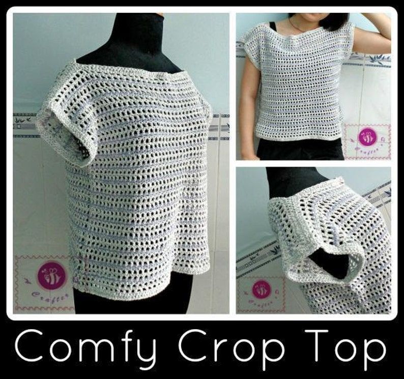 Comfy crop top pdf crochet pattern size 2XS 2XL image 1