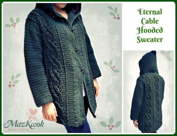Eternal cable hooded sweater pdf crochet pattern ( size L - 3XL )