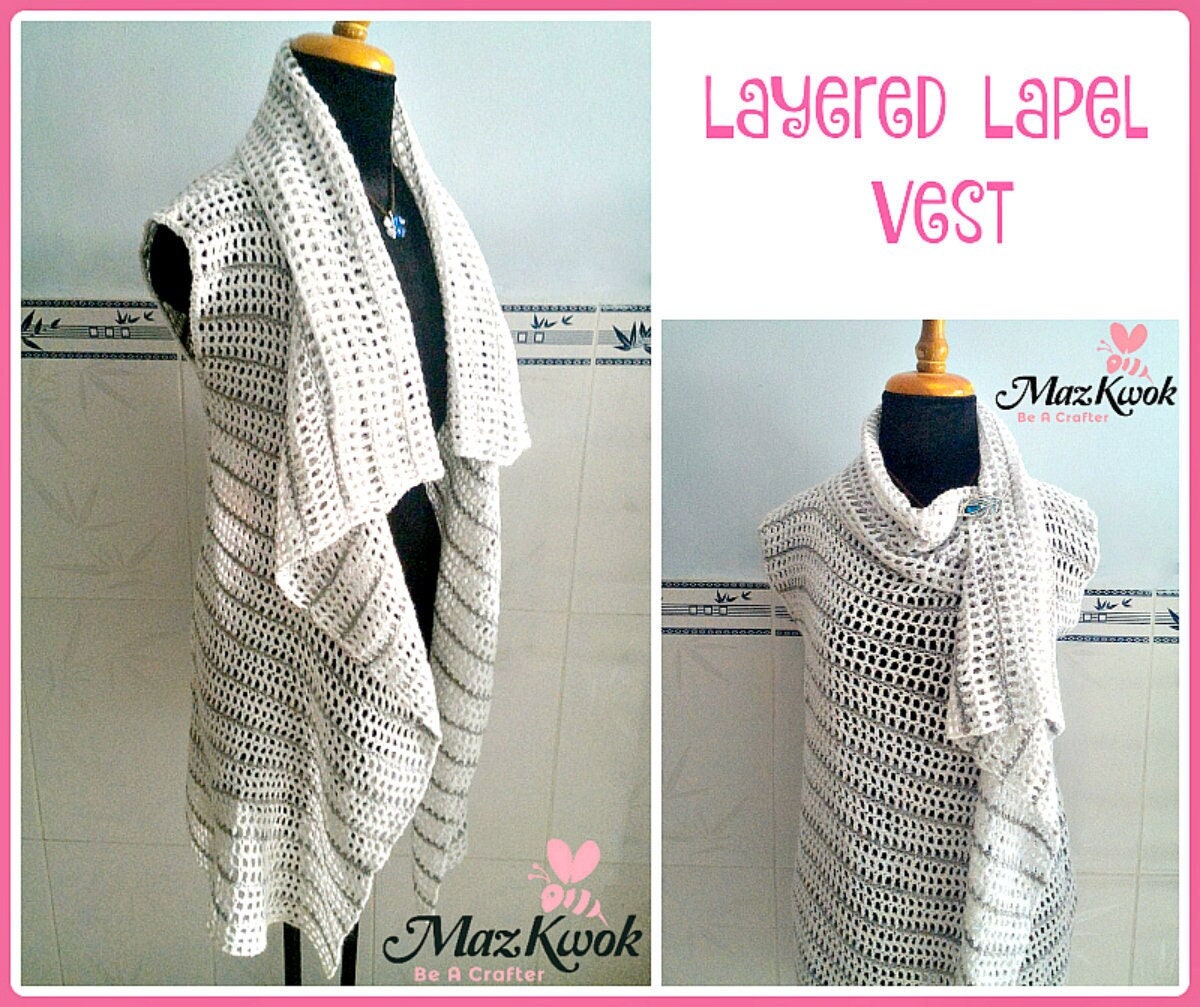Layered lapel vest pdf crochet pattern ( size S - 3XL )