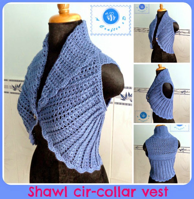 Shawl cir-collar vest pdf crochet pattern size 2XS 2XL image 1