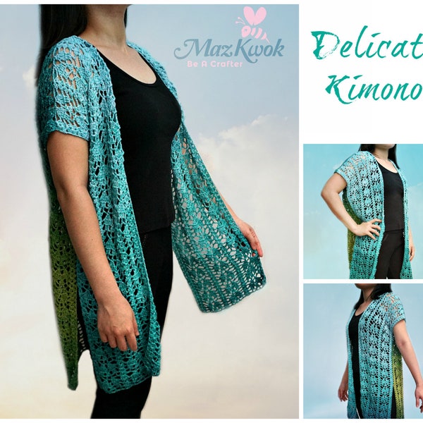 Delicate kimono pdf crochet pattern ( size M - 4XL )