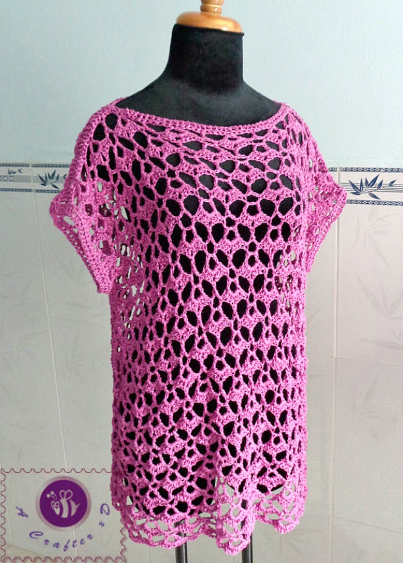 Lacy oversized top pdf crochet pattern size 2XS 2XL image 2