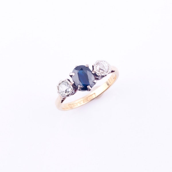 Edwardian Trilogy Ring - Sapphire & Diamond !Reduced! Was 225GBP NOW 199GBP
