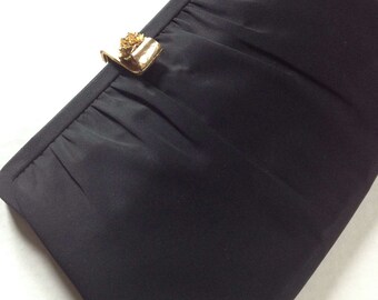 Vintage/After 5 Black Evening Bag/Clutch/Gold Rose Clasp/Coin Purse