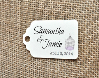 Bird cage wedding favour tag, wedding tag, wedding favor tag, custom wedding favor tag, wedding favour tag with names and date, wedding tags