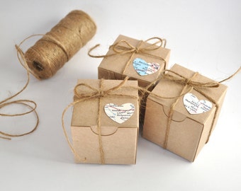 Wedding favor boxes, kraft favor box,  map gift boxes set, 2x2 box gift box.  Set of 10