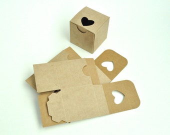 Heart wedding favor boxes, brown kraft favours,  small favor boxes, 2x2 box .  Set of 10