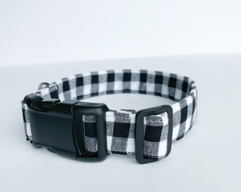 Cute Gingham Dog Collar, Vintage Style Printed Dog Collar, Black and White Gingham Buffalo Plaid Dog Collar