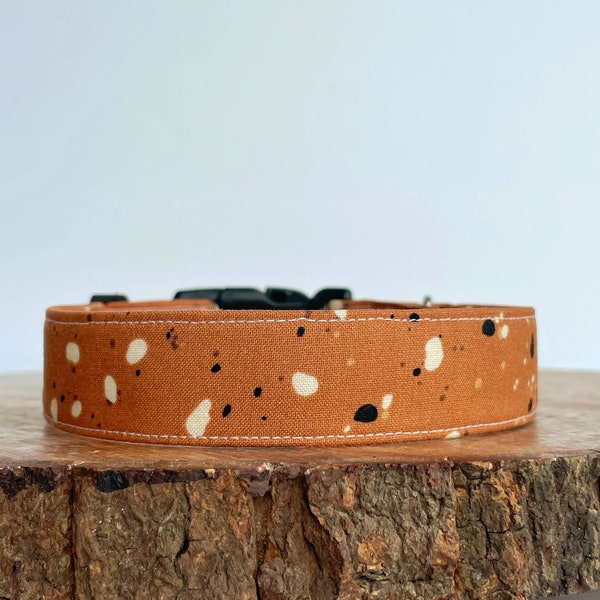 Brown Terrazzo Boho Dog Collar, Polka Dot Trendy Cute Dog Collar Boy, Fall Autumn Brown Pet Wear, Custom Wide Quick Release Buckle, USA US