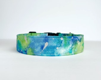 Blue and Emerald Green Pastel Sturdy Dog Collar - Spring or Summer Tie Dye Collar for Male Dogs and Girl Dogs