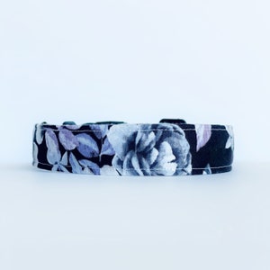 Black Floral Dog Collar Girl, Handmade Summer Fabric Puppy Dog Collar