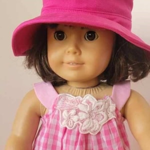 Pink Gingham Dress with Hot Pink Hat & Ice Cream Treat - made to fit American Girl Dolls